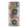 cilindervormige doos van washi-papier met roze en blauwe bloemmotieven en groene bladeren