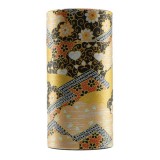 cilindervormige doos met Japans decor gouden zwarte en rode bloemmotieven voor thee