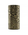 Round box in golden washi paper with floral patterns and black Japanese waves