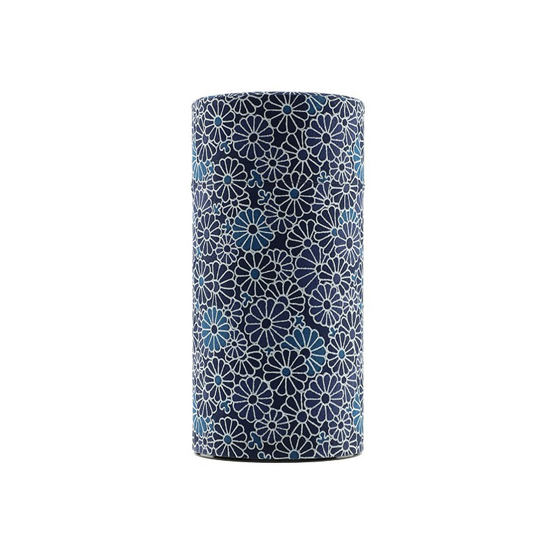 Zylindrische Schachteln aus Washi-Papier mit blau-weißem Blumenmuster für Tee und Aufgüsse