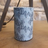 cilindervormige doos van washi-papier met blauw bladmotief voor Ryokucha thee