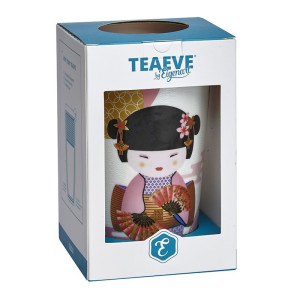 Kräuterteekanne Little Geisha mit Geisha-Illustration und Fächern aus Keramik in Kartonverpackung