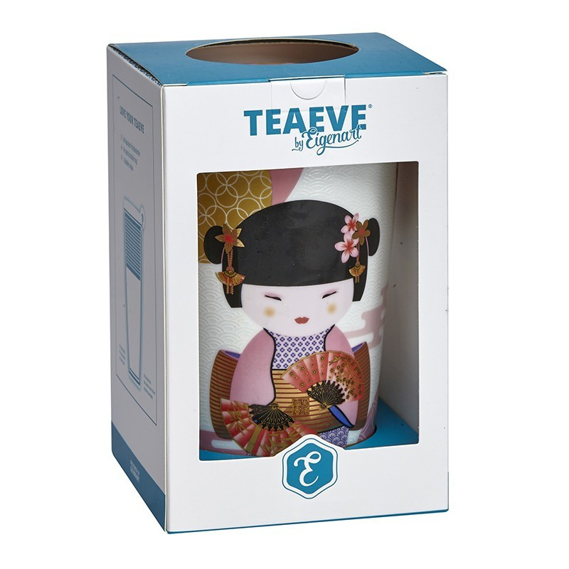 Tazza infusore Little Geisha con illustrazione geisha e ventagli in ceramica in confezione di cartone
