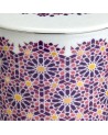 kleurrijk geometrisch motief paars roze en geel op Andalusia Berry theemok Thés et Traditions