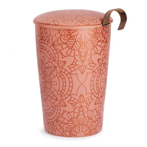 mandala powder rose theemok met mandalamotieven en deksel met koperkleurig metalen handvat