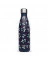 navy blue insulated bottle white and red flower patterns stainless steel cap