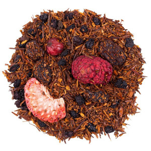 Mischung aus Rooibos mit getrockneten roten Früchten, Erdbeeren, Himbeeren und schwarzen Beeren