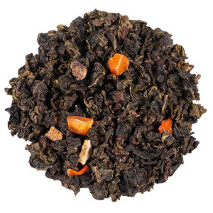 Oolong Dongao Tee mit gerollten Blättern und Zitrusfruchtschalenstücken