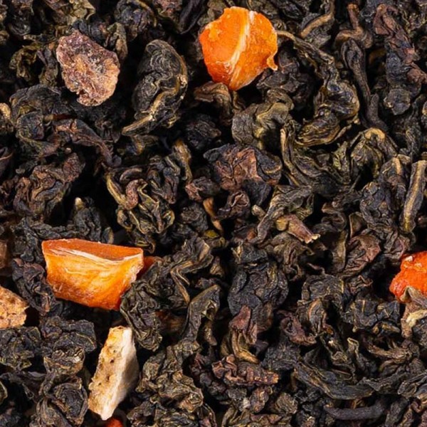 oolong thee dongaao gerolde bladeren en stukjes citrusschil