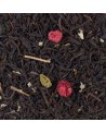 Whole leaf black tea with blackcurrant pieces and green leaves