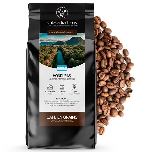 ▷ Grains Honduras Crema Intenso - puissant café en grains Arabica du  Honduras issu d'une production 100% durable - commander 500g en ligne - CHF  0,5 par paquet destiné aux caféiculteurs et