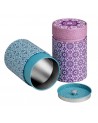 Scatole da tè Andalusia con motivi geometrici viola e blu, interno in acciaio inox e coperchio rimovibile