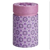 Cilindrische doos met Andalusisch decor met paarse en roze geometrische motieven voor thee en tradities