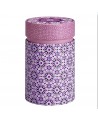 zylindrische Dose mit andalusischem Dekor, geometrische Muster in Violett und Rosa für Thés & Traditions