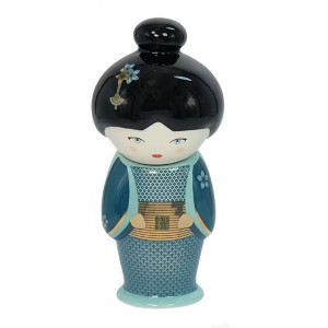 Keramik-Teesieb in Form einer japanischen Puppe Little Gelsha, blau und schwarz mit Blütenmotiven