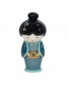 Keramik-Teesieb in Form einer japanischen Puppe Little Gelsha, blau und schwarz mit Blütenmotiven