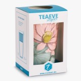 Tisanière Padma met roze bloemmotief en groen blad in witte en blauwe kartonnen verpakking