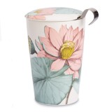 Thee-infuser Padma met deksel en filter decoratie roze lotusbloem en groene bladeren
