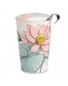 Tisanière Padma avec couvercle et infuseur décor fleur de lotus rose et feuilles vertes