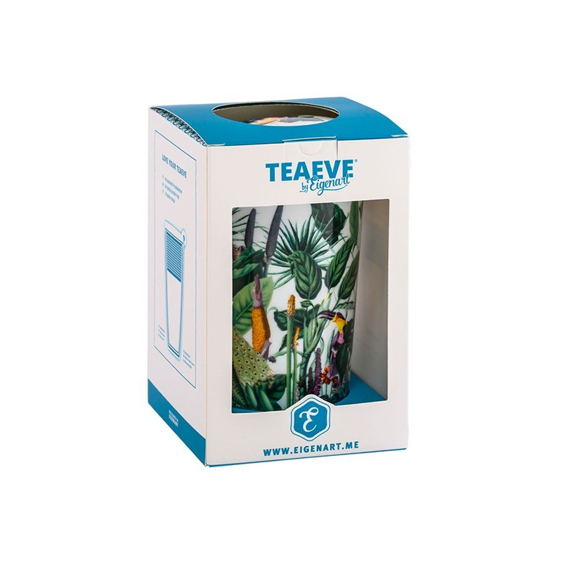 Thee-infuser Rainforest decoratie tropische bladeren vogels witte en blauwe doos