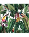 illustrazione tropicale con fogliame esotico tucano e pavone colorati