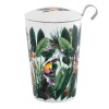 porseleinen thee-infuser decoratie tropische bladeren en exotische vogels met deksel en metalen filter