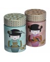 Teedosen Little Geisha, verziert mit traditionellen japanischen Puppen mit Fächern und Regenschirmen