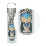 Glazen theepot met filter decoratie personage Léo luipaardmotief en blauw haar