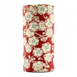 Rode cilindervormige doos versierd met witte kersenbloesems in Japanse stijl