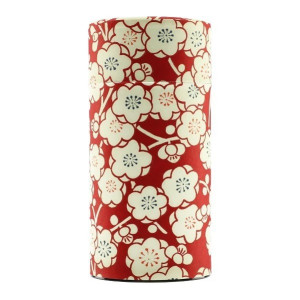 Rote zylindrische Dose mit weißen Kirschblüten im japanischen Stil