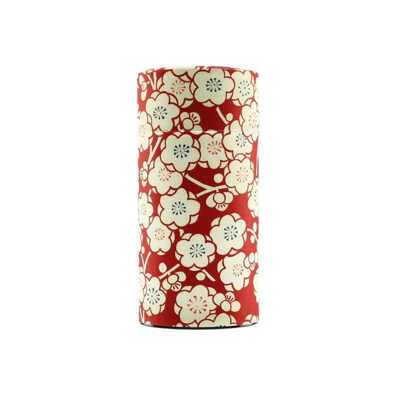 Rote zylindrische Dose mit weißen Kirschblüten im japanischen Stil
