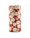 Scatola cilindrica rossa decorata con fiori di ciliegio bianchi in stile giapponese
