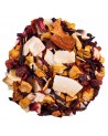 Piña Colada herbal tea blend with coconut pieces pineapple hibiscus and citrus peels