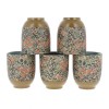 Set van vijf keramische theekopjes met bloemenmotieven in beige en koraal tinten Nishikiori