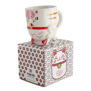 Keramische Maneki Neko mok 35 cl met gelukskat motief en gedecoreerde Tokyo Design Studio doos