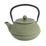 Groene gietijzeren Arare theepot 80cl met zwarte handgreep en getextureerd oppervlak voor traditionele infusie