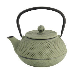 Groene gietijzeren Arare theepot 80cl met zwarte handgreep en getextureerd oppervlak voor traditionele infusie
