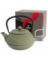 teiera in ghisa verde 80cl con manico nero e scatola di presentazione Tokyo Design Studio