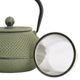 Groene Arare theepot 80cl in gietijzer met roestvrijstalen infuser en zwarte handgreep