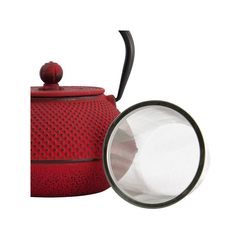 rode gietijzeren theepot met roestvrijstalen infuser capaciteit 80 cl