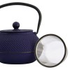 Blauwe gietijzeren theepot 80cl met roestvrijstalen infuser voor thee-infusie