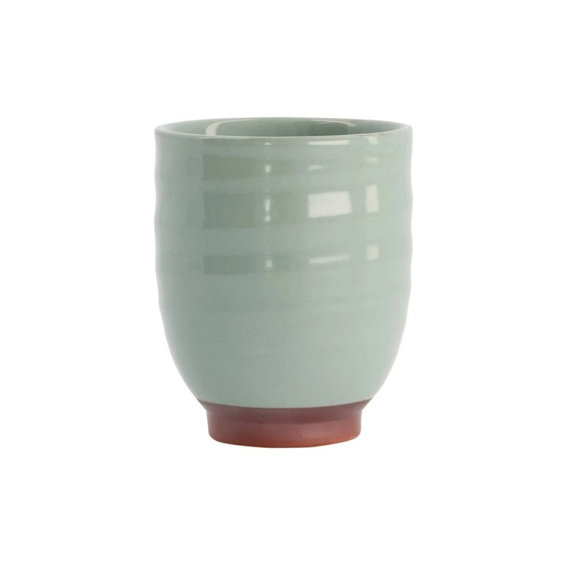 tasse yunomi en céramique bleu gris avec base en terre cuite 20 cl