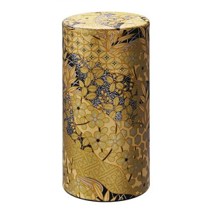 Washi-Box Kin no Han mit floralen und geometrischen Mustern in Gold und Schwarz für Tee
