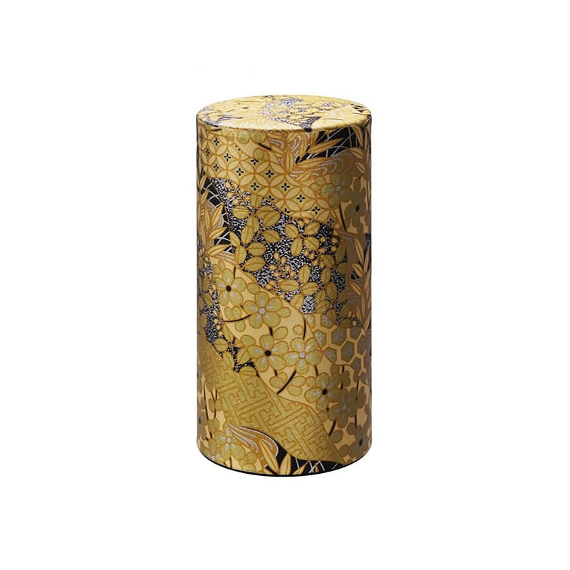 Washi-Box Kin no Han mit floralen und geometrischen Mustern in Gold und Schwarz für Tee