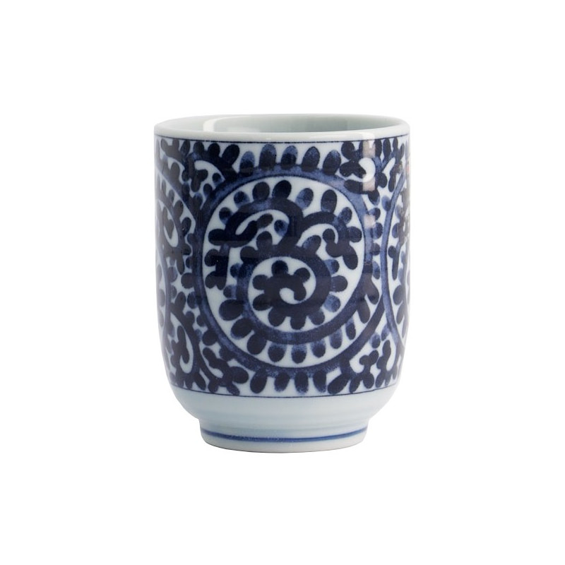 tasse en porcelaine blanche décor spirale bleue capacité 16 cl