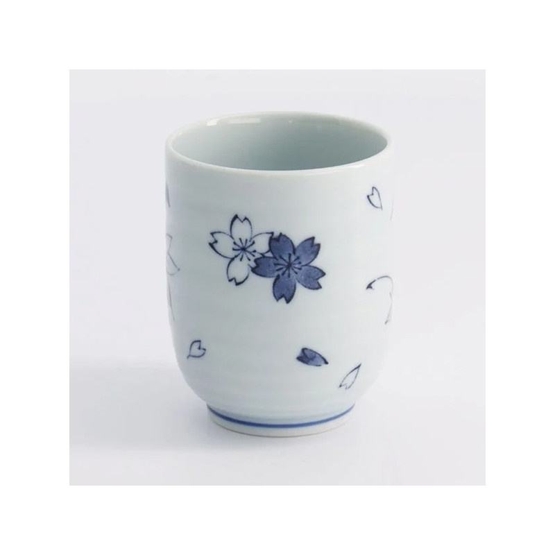 Tasse en porcelaine blanche décorée de fleurs d'érable bleues et blanches 16 cl