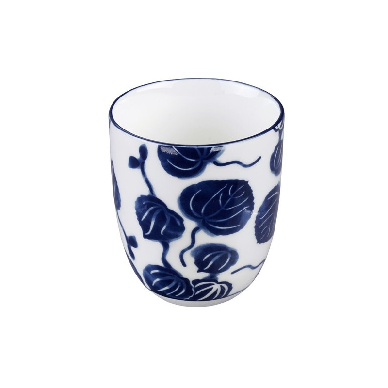 Tasse en porcelaine blanche décor feuilles de lierre bleu style japonais 17 cl