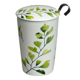 Tisanière TEAEVE® Trees Ginkgo d’Eigenart en porcelaine avec motifs de feuilles de Ginkgo vertes