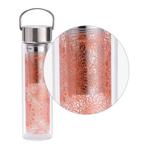 Glazen theepot Flowtea Mandala met infuser en koper en roestvrij staal mandalamotief