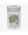 Komorebi-Dose 150g mit Kranich und Blüten auf weißem Hintergrund für Thés & Traditions Tee
